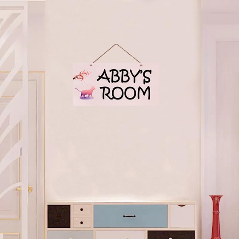 Letreros personalizados con diseño de gato rosa y flores, letrero con nombre personalizado para habitación de niños y niñas, decoración de pared