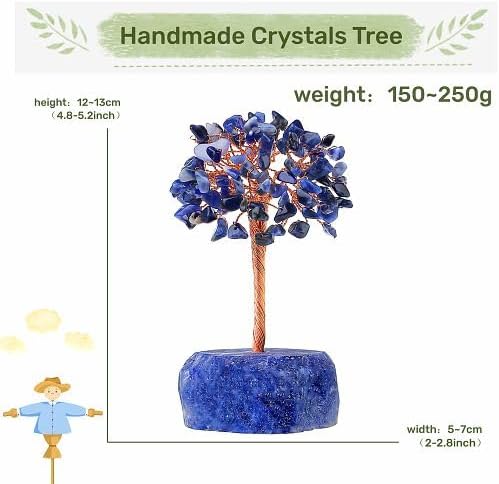 YATOJUZI Árbol de cristales de sodalita azul, base de piedras preciosas naturales, alambre de cobre, árbol de la vida para energía positiva, Reiki,