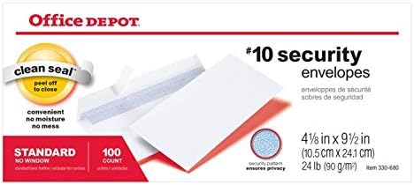 Office Depot Sobres comerciales Clean Seal(TM), #10 (4 18 pulgadas x 9 12 pulgadas), caja de 100, 77100