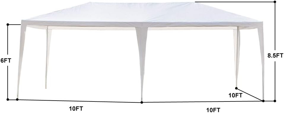 Toldo impermeable de 10 x 20 pies para exteriores, carpa para fiestas, bodas, carpa de refugio con 4 paredes laterales extraíbles, color blanco