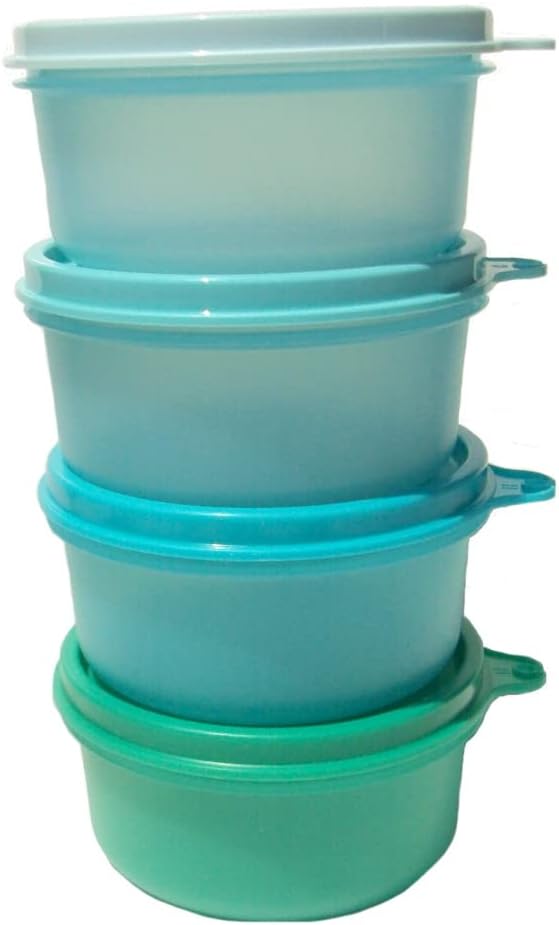 Tupperware Juego de 4 cuencos para servir aperitivos de 7 onzas de color azul y verde azulado