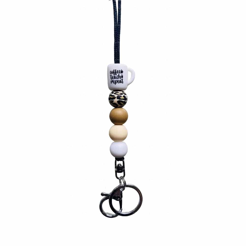 Funny Teacher Lanyard Silicone Bead Teacher Lanyard Coffee Teach Repeat Cup Charm Lanyard