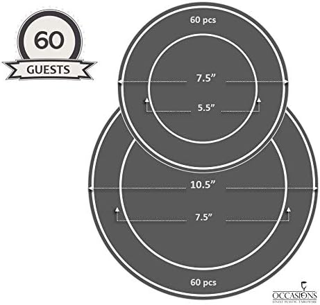 “Occasions” – Paquete de 120 platos, (60 invitados), juego de platos de plástico desechables de alta calidad para bodas, fiestas, cena de 60 x 10.5