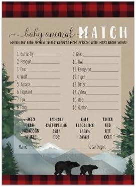 Juego de baby shower de leñador a juego de animales para todas las ocasiones, actividades divertidas de adivinanzas, juego de invitados, oso rústico