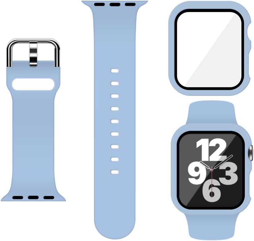 Correa de silicona deportiva y funda con protector de pantalla para Apple Watch Series 9, Series 8, Series 7, Series 6, SE, Series 5, Series 4