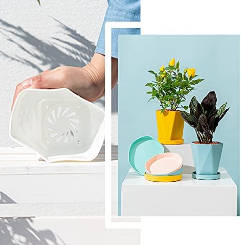 Sun-E – Macetas para plantas de interior de 7.66.55.1 pulgadas, juego de 3 macetas para exteriores con agujeros de drenaje y platillos, idea de