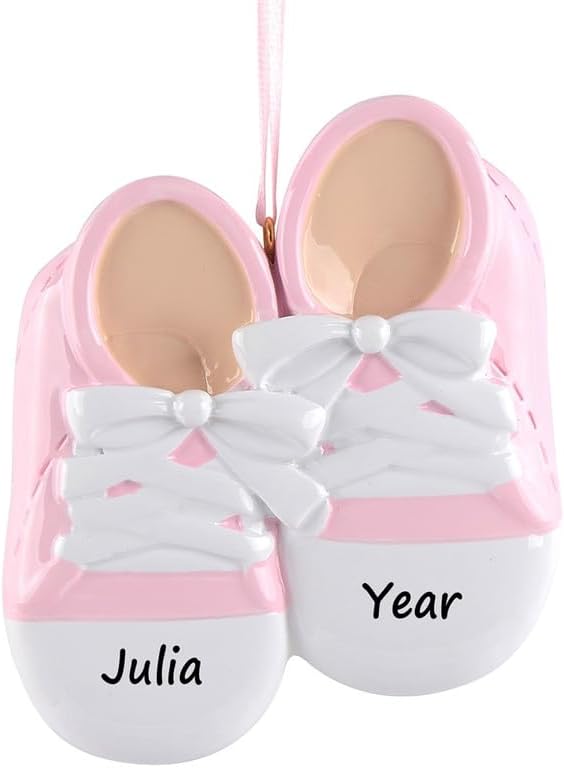 Adorno personalizado para zapatos de niña, adorno de la primera Navidad del bebé, botines rosas para nuevos padres, nacimiento, baby shower, primer