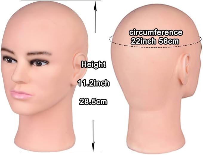 Cabeza de maniquí calvo masculino para hacer pelucas, sombrero y gafas, cabeza de modelo, cabeza de cosmetología profesional, color beige
