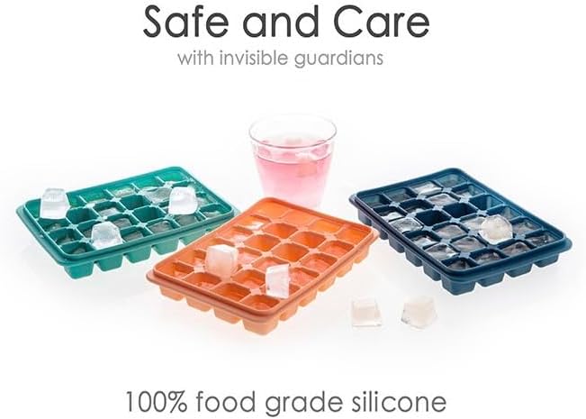 Juego de 2 bandejas para cubitos de hielo, de fácil liberación, 24 moldes de silicona flexibles para cubitos de hielo con tapa extraíble, bandejas