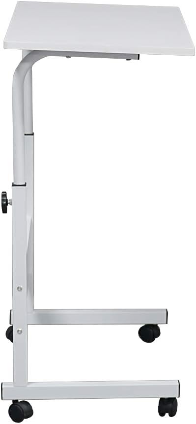 HomVent Bandeja de TV ajustable para sofá, mesa lateral con ruedas, mesa portátil en forma de C, mesa de mesa móvil de madera para computadora
