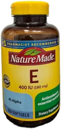 Nature Made Vitamina E 180 mg (400 UI) dl-alfa, suplemento dietético para soporte antioxidante, 350 cápsulas blandas, suministro de 350 días+