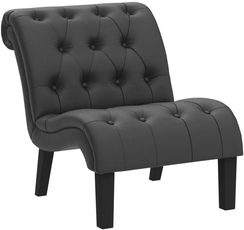 HAOBO Home Silla de piel sintética sin brazos con botones capitoné para sala de estar, comedor, dormitorio, funiture (juego de 2)