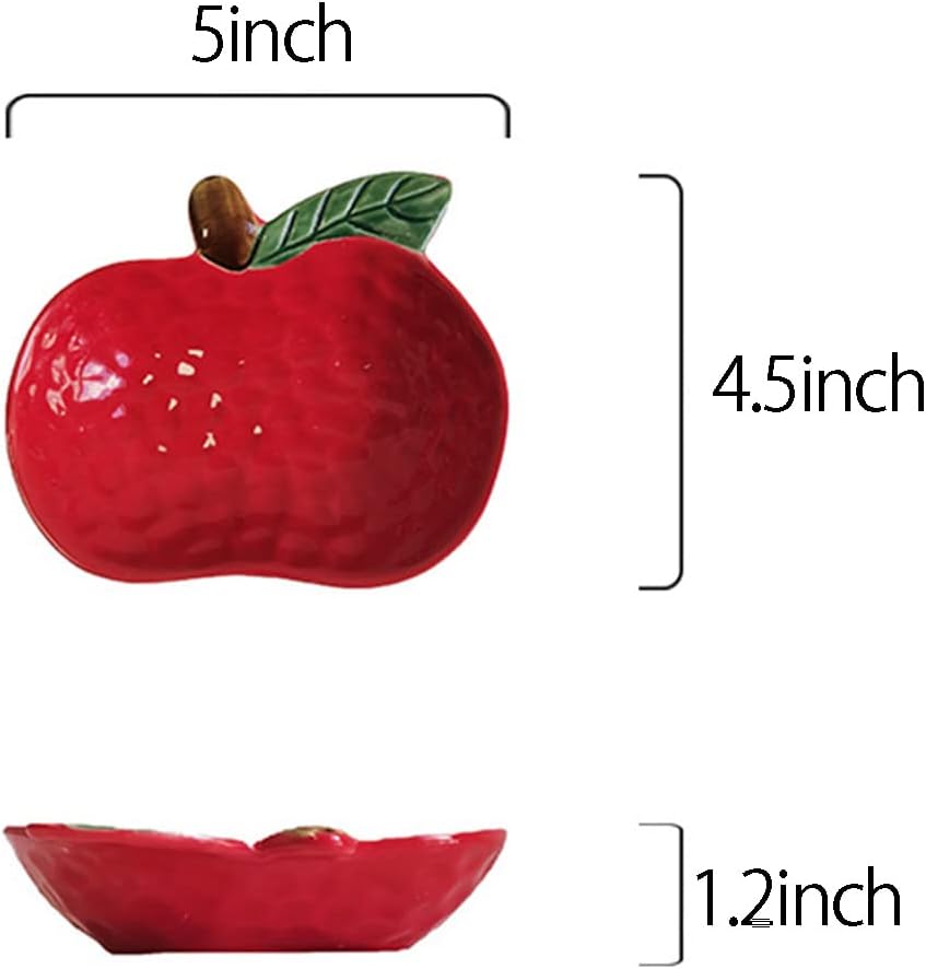 123Arts 4 platos de cerámica con forma de manzana para condimentos, platos de salsa y aperitivos