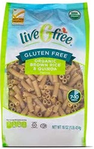 LiveGfree USDA Orgánica Sin Gluten Arroz Integral y Quinoa Penne Pasta – 16 oz