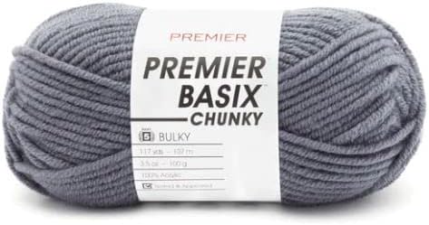 Premier Yarns Basix – Hilo grueso, 3.5 onzas, peso voluminoso #5, paquete con marcadores de puntada Bella’s Crafts (pizarra)