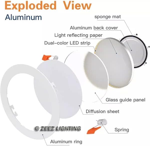Iluminación  9 W 4 pulgadas (OD 4.75 pulgadas  ID 4 pulgadas) seleccionable 5CCT LED empotrable bombilla delgada lámpara con caja de conexiones ETL