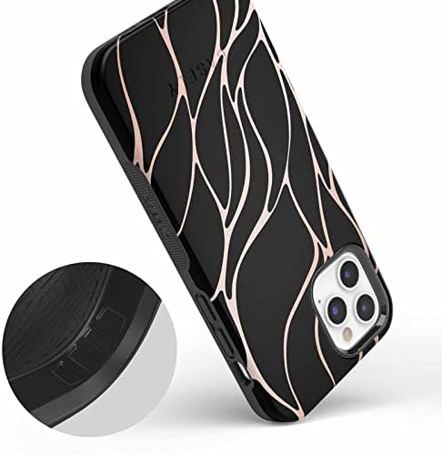 Casely Funda para iPhone 1212 Pro  Funda de ondas metálicas negras y doradas con cobertura de 360 grados para tu teléfono, recortes precisos,