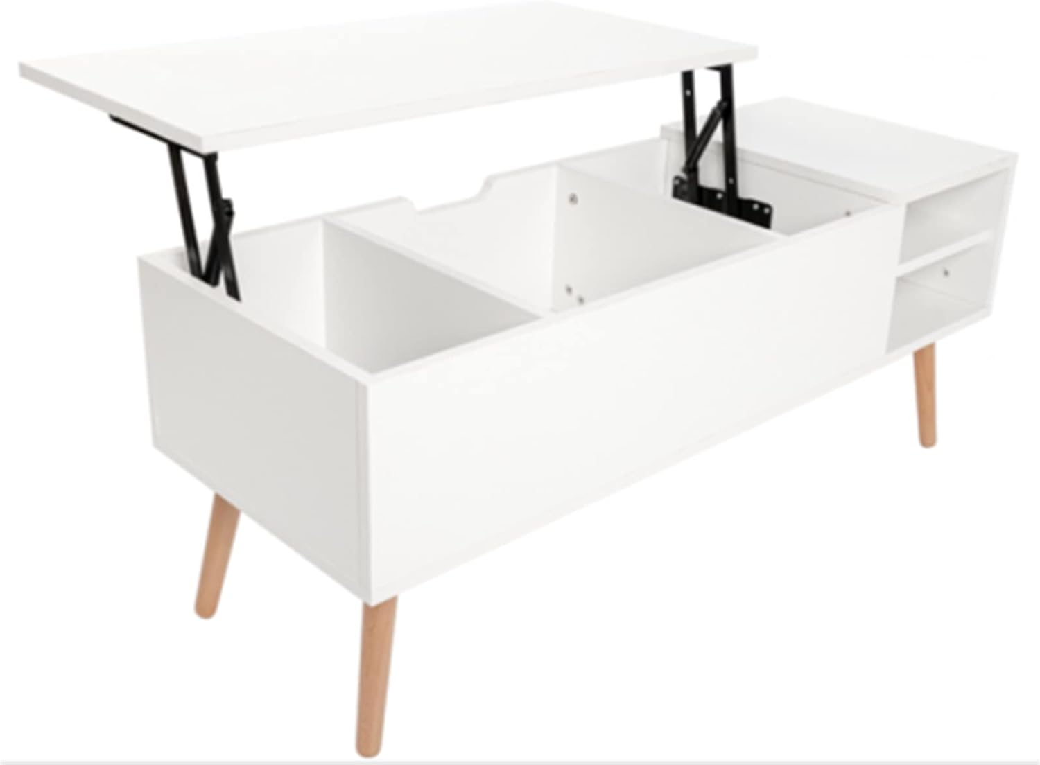 RuiSiSi Mesa auxiliar blanca con gran espacio de almacenamiento, moderna mesa auxiliar con compartimento oculto y estante ajustable, mesa auxiliar