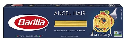 Barilla Pasta, pelo de ángel, fettuccine, lingüino, espaguetis y espaguetis finos, 16 onzas (paquete de 5)  con mini espátula Make Your Day