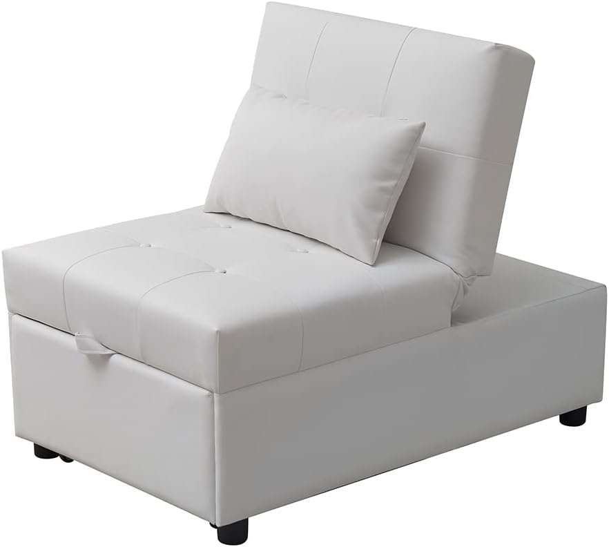 Kings Brand Furniture – Otomana multifuncional, sofá cama, silla convertible, color blanco