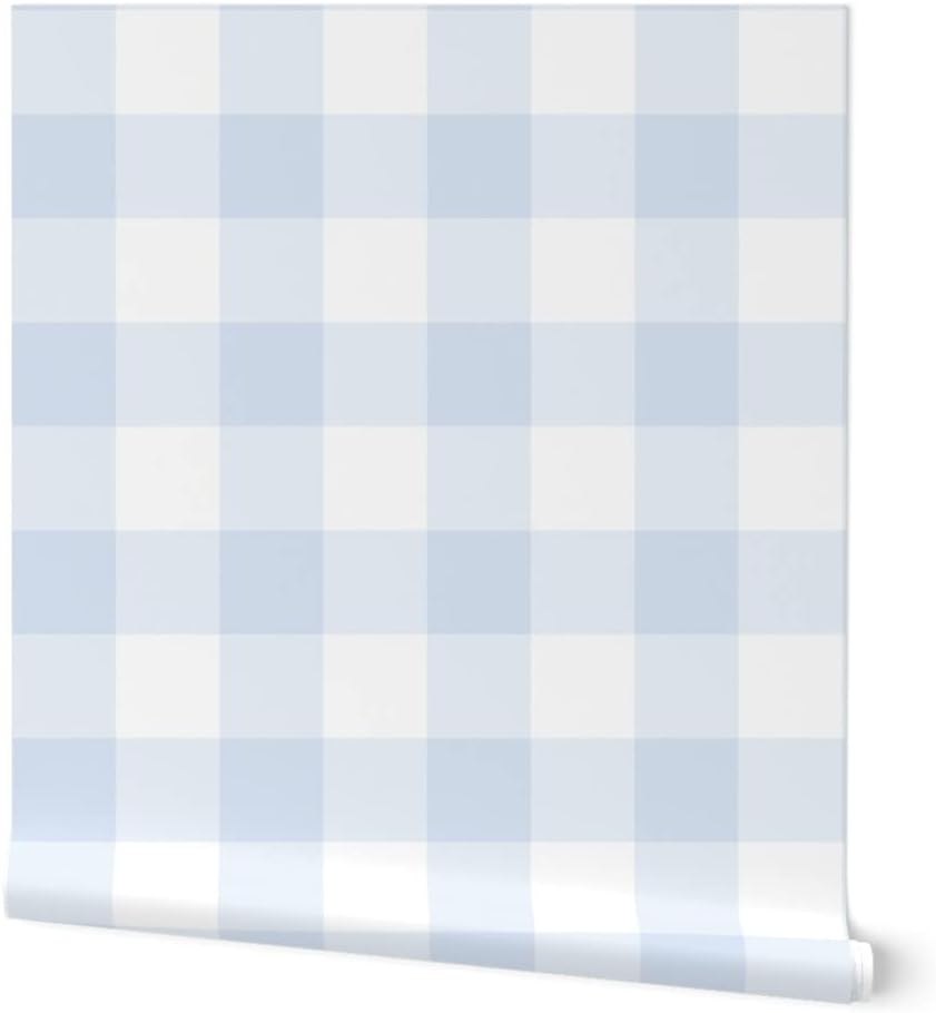 Spoonflower Despegar y pegar papel tapiz Swatch – Azul Gingham grande Check Inch Niños Decoración del hogar Blanco Papel pintado extraíble