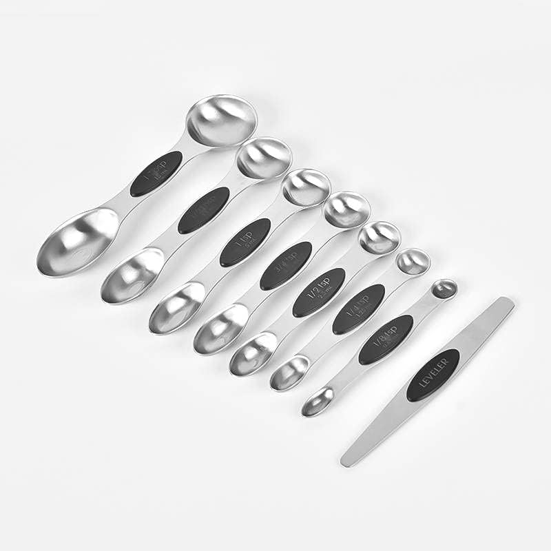 SOL – Juego de utensilios de cocina de acero inoxidable, cucharas medidoras magnéticas de acero inoxidable, juego de 7 piezas con cucharas medidoras