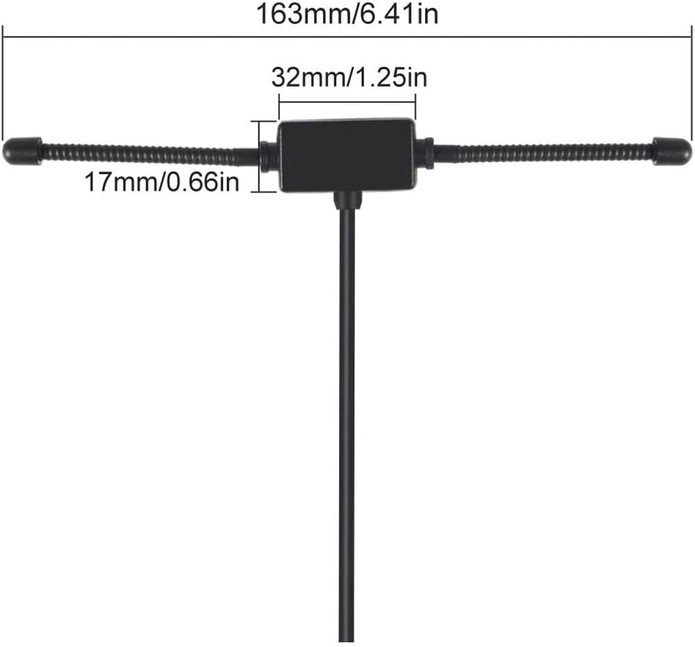 Antena dipolo universal estéreo AM FM para automóvil, montaje adhesivo oculto, cable de 10 pies, conector de enchufe DIN (macho) – para vehículo,