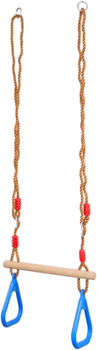 Vaveren Barra de columpio de trapecio para niños con anillos, aro colgante de madera, barras de mono con correas ajustables, barra de columpio de
