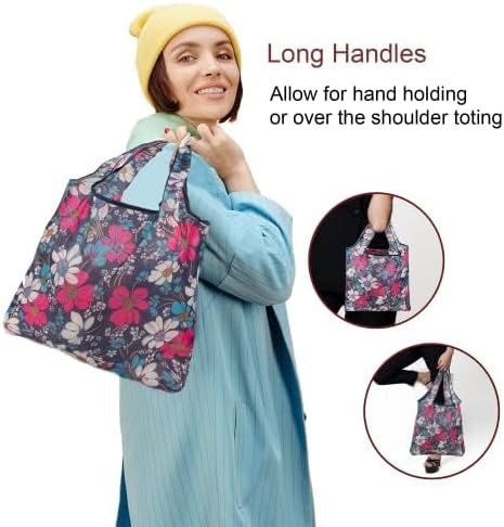 xfyoeg Paquete de 6 bolsas de compras reutilizables de nailon plegables, bolsas de comestibles de cocina, bolsas lavables y duraderas