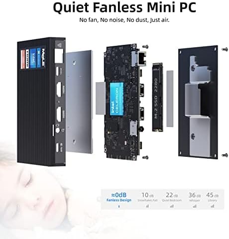 MeLE Quieter3C Mini PC sin ventilador Windows 11 Home, N5105 4GB 128GB Micro computadora de escritorio pequeño con función completa USB-C, WiFi5,