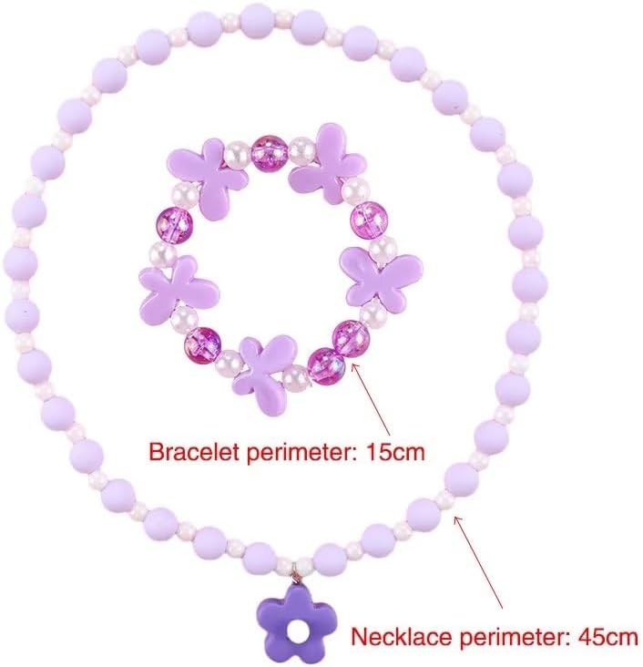 Juego de collares y pulseras de cuentas para niñas, dije de mariposa de flores, collar elástico, regalos de fiesta, disfraz, regalo de joyería