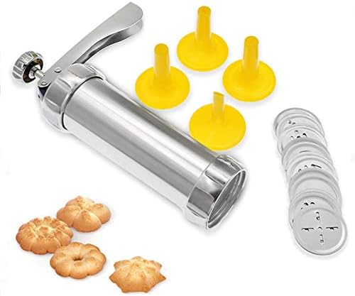 Máquina de prensa de galletas de acero inoxidable, con 20 discos de plantilla decorativos y 4 puntas de glaseado, pistola de prensa de galletas de
