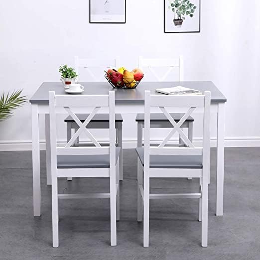 DlandHome Juego de mesa de comedor para 4, juego de mesa de comedor de 5 piezas con 4 sillas para cocina, elegantes juegos de cocina de madera para