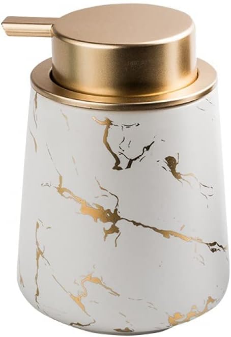Comeon Dispensador de jabón de cerámica para encimera de baño y cocina, dispensador de jabón de mármol recargable de 12.3 onzas con bomba,