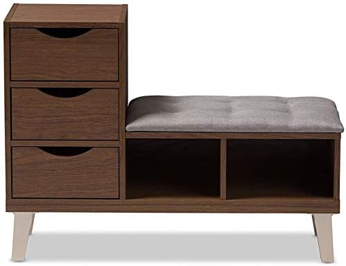 Baxton Studio Carell Furniture – Banco tapizado para guardar zapatos, color gris y marrón