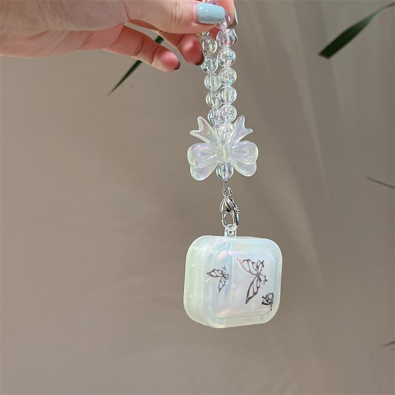 Funda transparente para AirPods Pro de 2 generación 2022, bonito diseño de mariposa negra brillante con llavero colgante, funda protectora de TPU