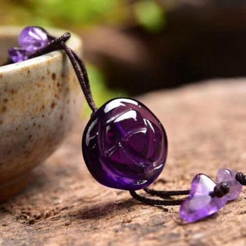 Sofiacreations Handmade Natural Amethyst Anklet, Hand Carved Rose Flower Amethyst Chip Beads Anklet, Healing Protection Balance Women Boho Style