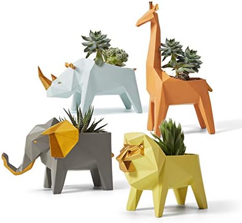 HAUCOZE Maceta para suculentas de cactus, estatua de león, figura decorativa de animales para el hogar, regalos de cumpleaños, arte, polirresina,
