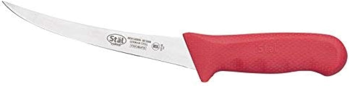 Winco Cuchillo de deshuesado de acero alemán de grado comercial de 6 pulgadas, curvado, rojo