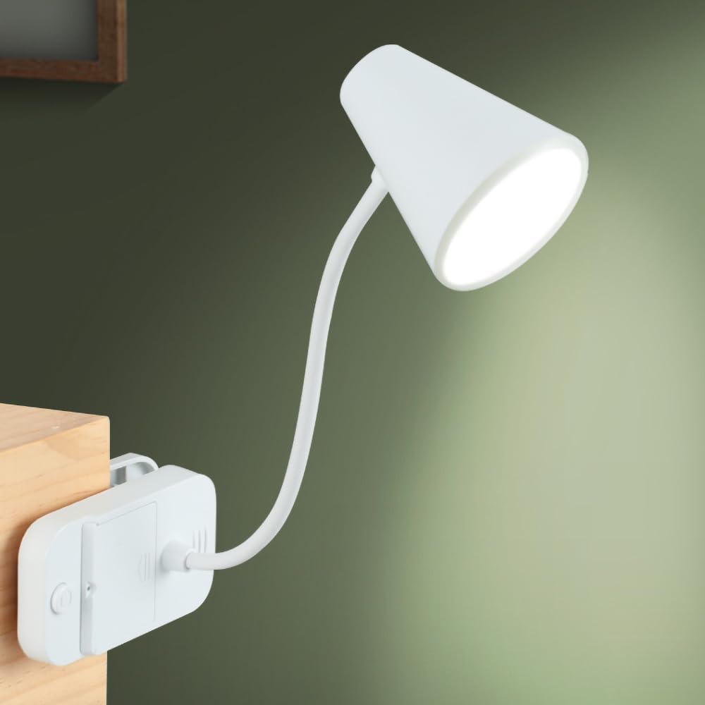 Luz de libro de lectura, lámpara de escritorio LED, blanca, lámpara de escritorio con puerto de carga USB, de pie, clip, batería y USB de doble uso,