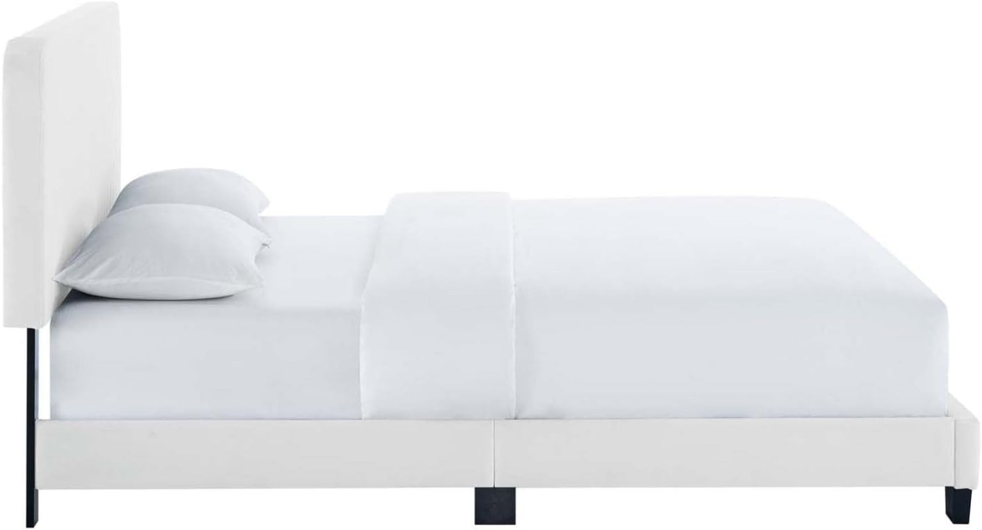Modway Celine Channel – Cama con plataforma de terciopelo copetudo, tamaño Queen, color blanco