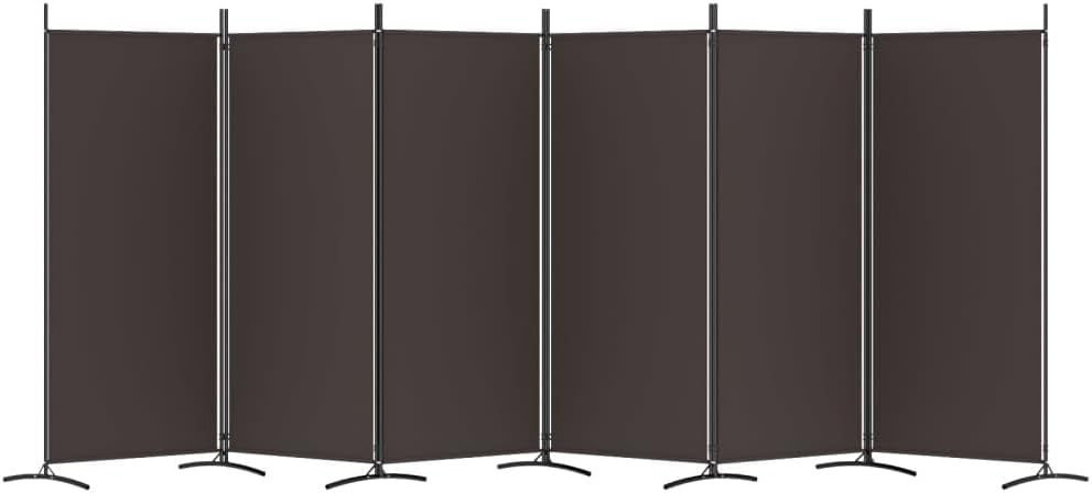 vidaXL Divisor de habitación marrón, pantalla de 6 paneles, 204.7 x 70.9 pulgadas, tela duradera 100% poliéster, reforzado con hierro, plegable,