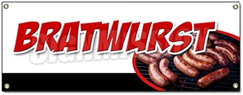 Bratwurst Banner – Pancarta de vinilo resistente de 13 onzas con ojales de una sola cara de 18 x 48 pulgadas