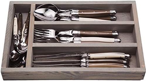 (D) Cubertería Laguiole, juego de cubiertos de uso diario con asas de lino en una bandeja de 24 piezas