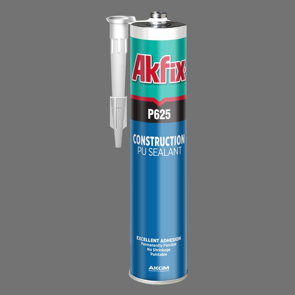 Akfix Construcción de sellador gris poliuretano P635  Relleno de huecos para pintar para garaje y entrada, excelente calafateo para madera,