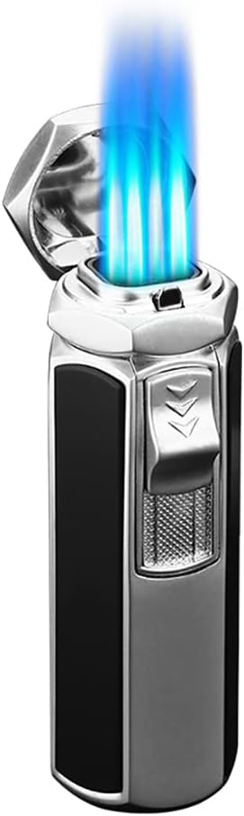 Encendedor de antorcha, encendedor de butano, resistente al viento, recargable, cuatro encendedores de llamas, gran idea de regalo para hombres y