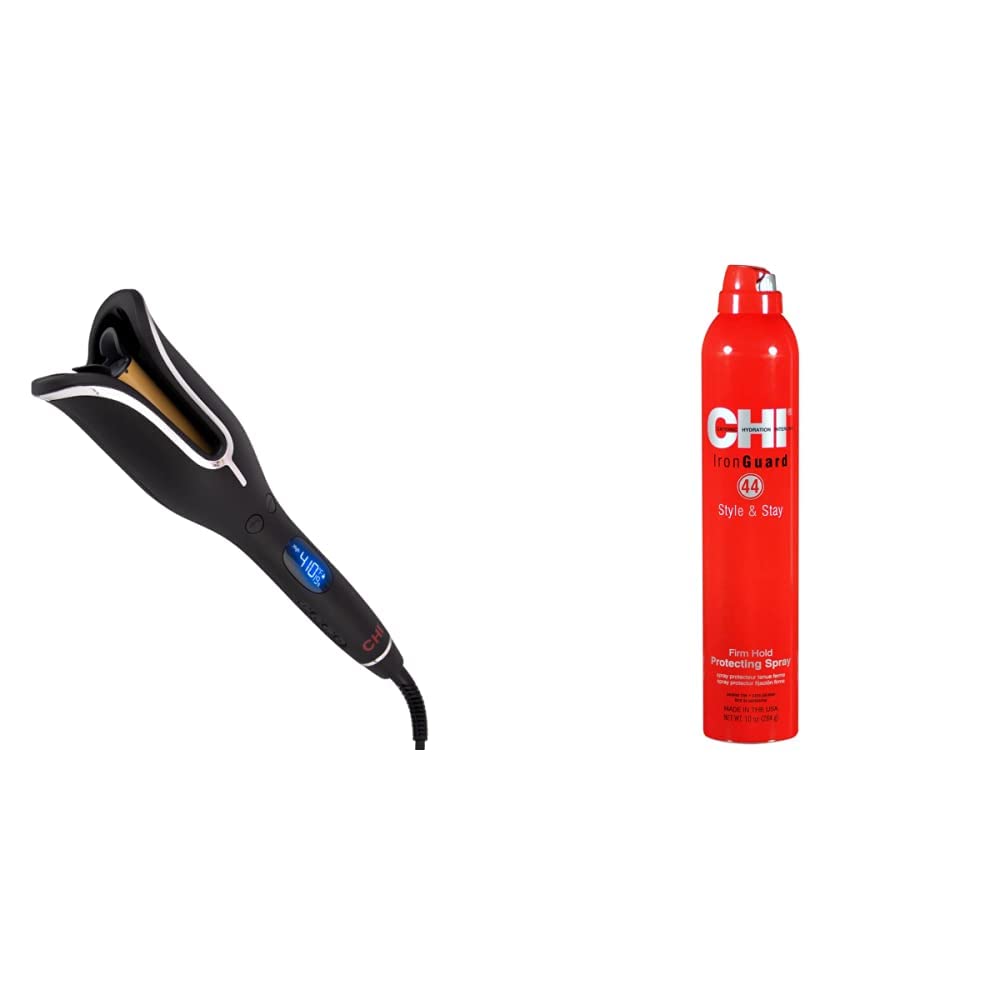 CHI Spin N Curl en negro ónix. Ideal para cabello hasta los hombros de entre 6 y 16 pulgadas y 44 spray protector de hierro y mantenimiento firme