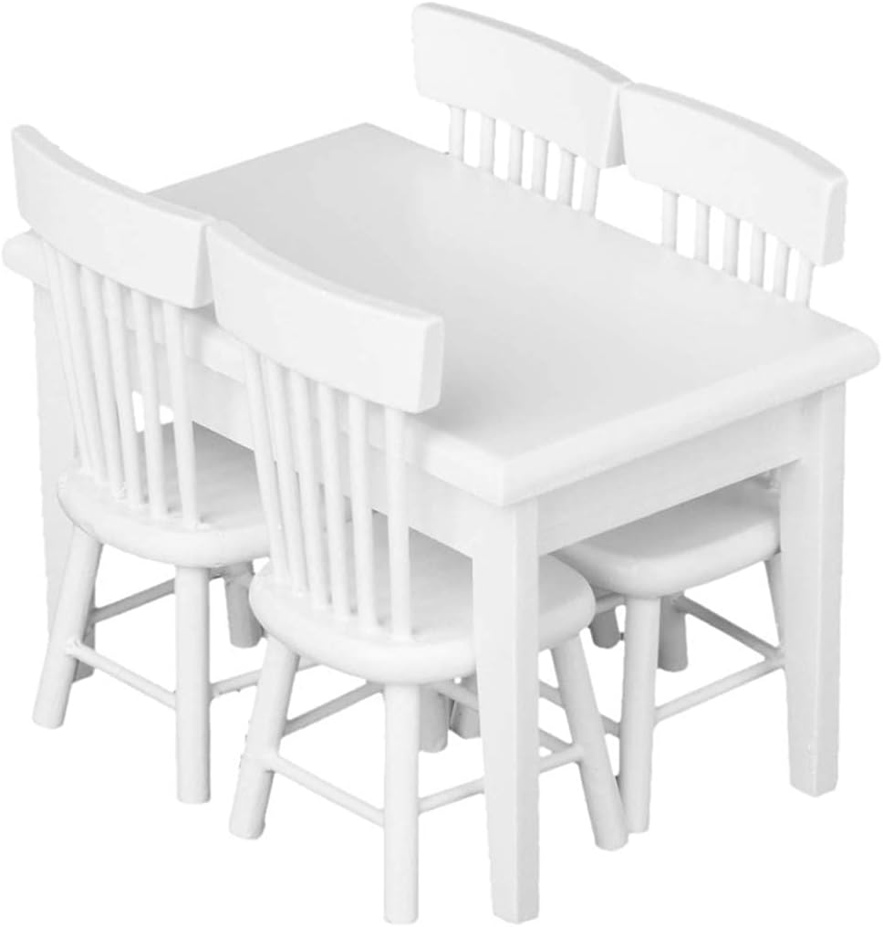G0lden&Mang0 Juego de 22 muebles de casa de muñecas, 112 decoración de casa de muñecas, 1 mesa de comedor de madera y 4 sillas, 1 alfombra de pavo