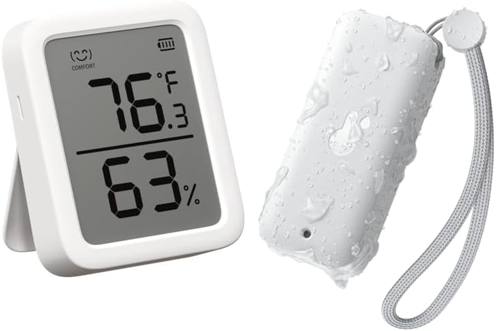 SwitchBot Termómetro higrómetro IP65 para interiores y exteriores inalámbrico, 2 paquetes, rango Bluetooth de 394 pies, termómetro para