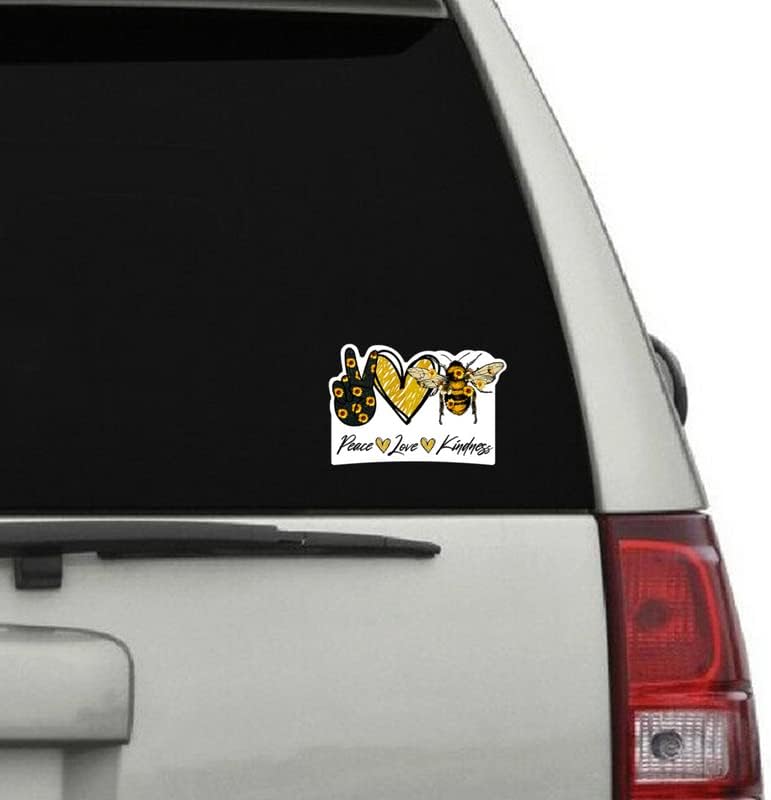 Pegatina de vinilo Peace Love Kindness Bumble Honey Bee Girasol  Calcomanía de pared para auto, camión, camioneta, SUV, ventana, laptop, una